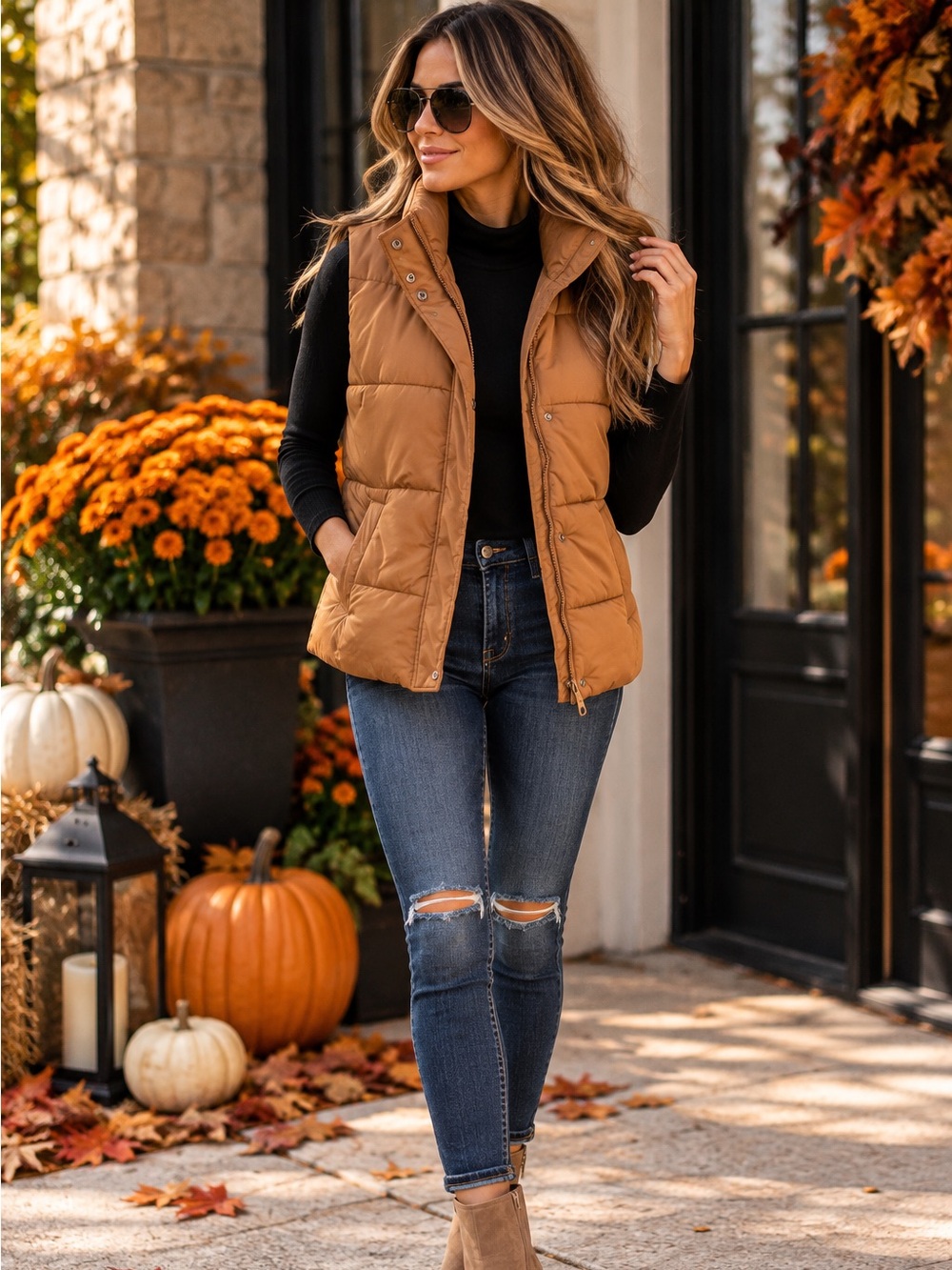 Falls Creek Quilted Puffer Vest in Caramel
